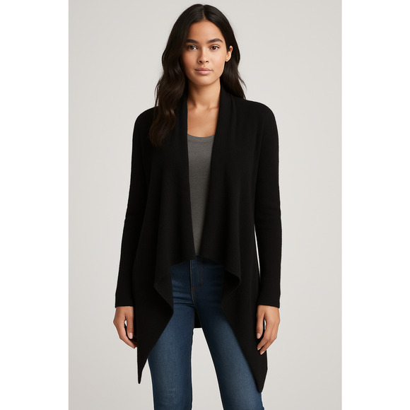 Vince Women’s 100% Cashmere Open Front Drape Cardigan Sweater Black Sz S Luxury - Picture 1 of 6